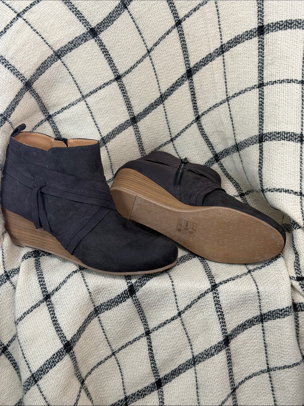 DV by Dolce Vita Navy Suede Wedge Ankle Booties